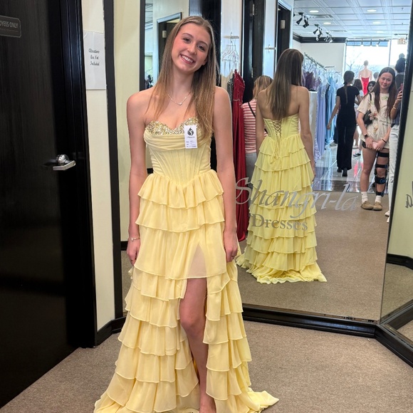 yellow long prom dress